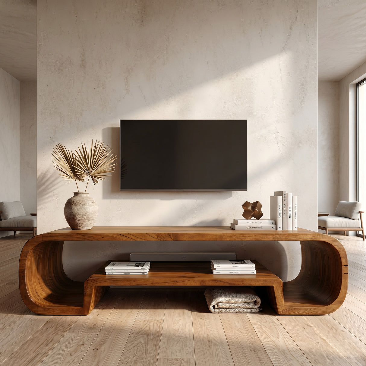 Organic Sculptural Wooden TV Cabinet for Living Room