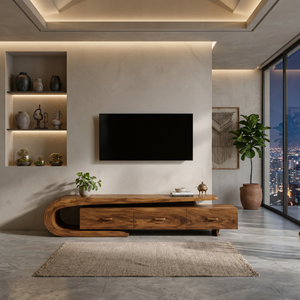 Modern Wood TV Cabinet With 3 Cabinet Systems For Home