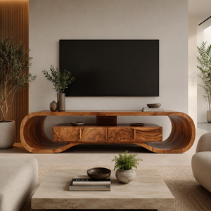 Organic Wood TV Cabinet For Living Room Media Storage
