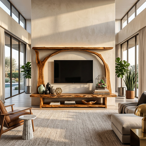 Wooden TV Cabinet With Sculptural Branch Frame For Modern Living