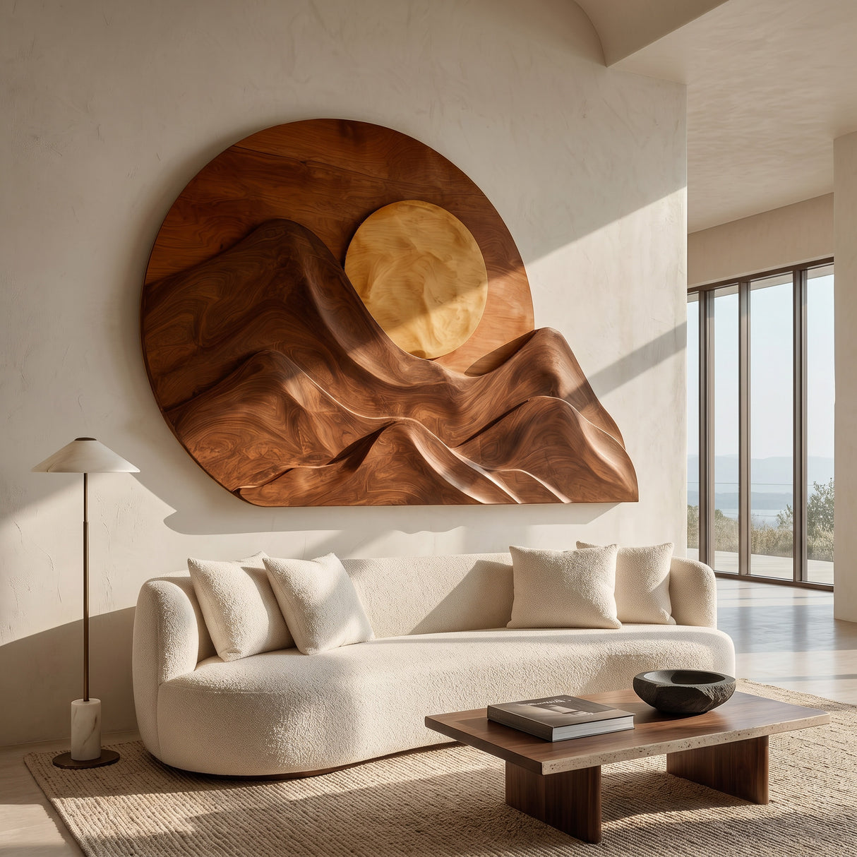 Handcrafted Mountain Sun Wood Wall Art For Living Room