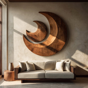 Organic Crescent Moon Wood Wall Art For Living Room