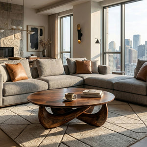 Modern Round Coffee Table With Crossed Base For Living Room