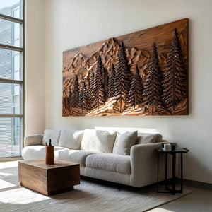 Rustic Forest Mountain Wood Wall Art For Living Room Decor
