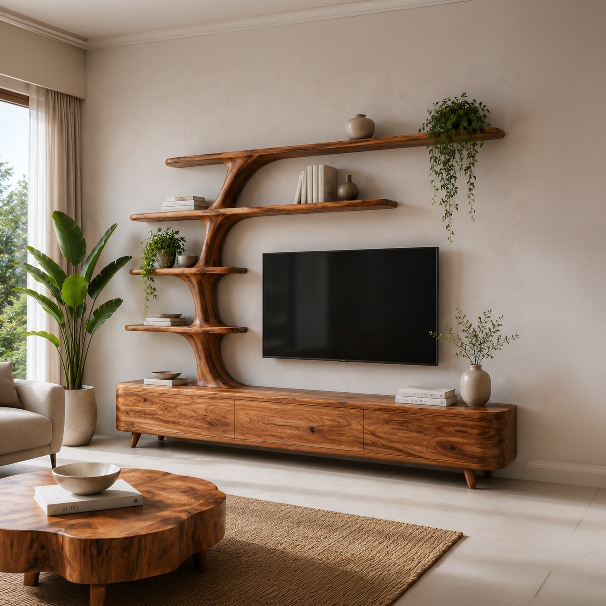 Wooden TV Console For Contemporary Living Room Interior