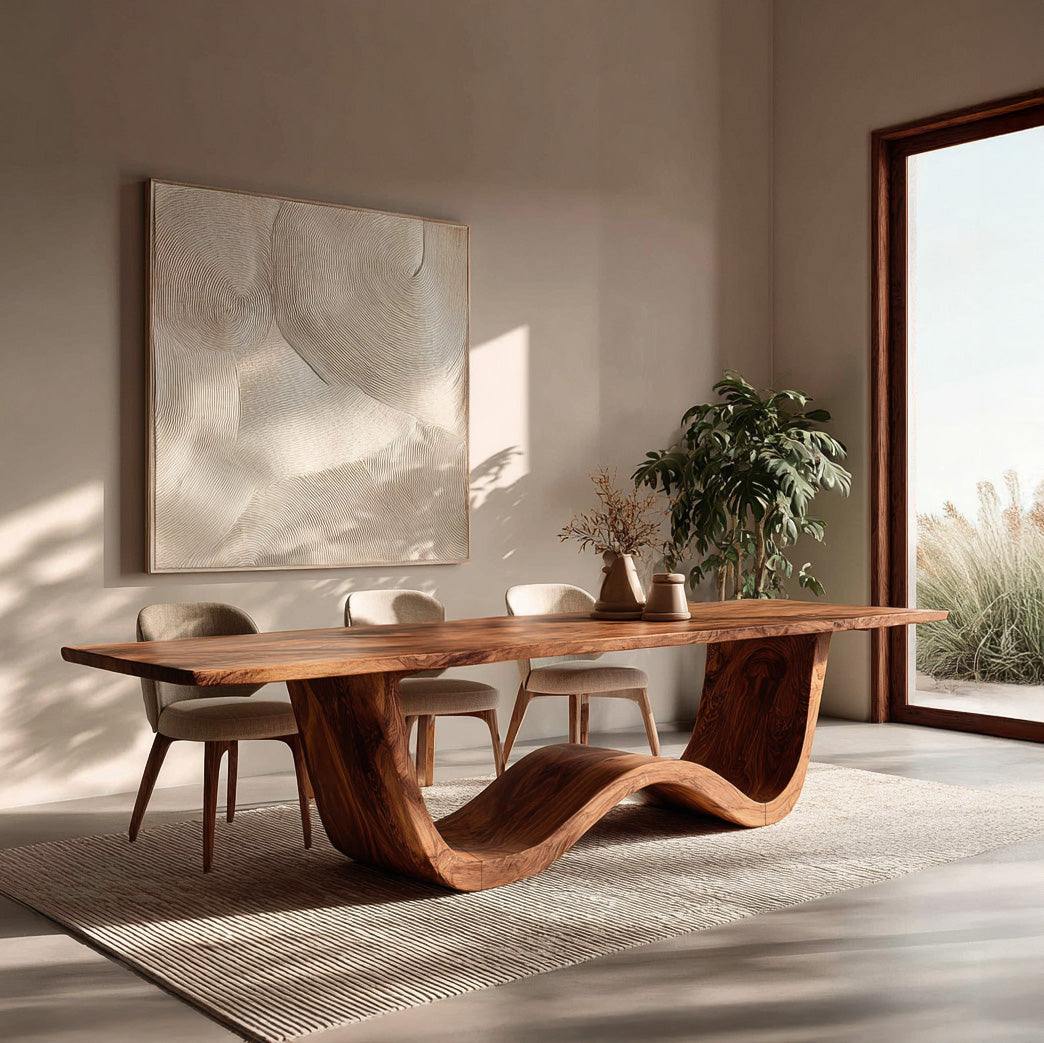 Luxury Wood Dining Table With Curved Pedestal For Dining Room
