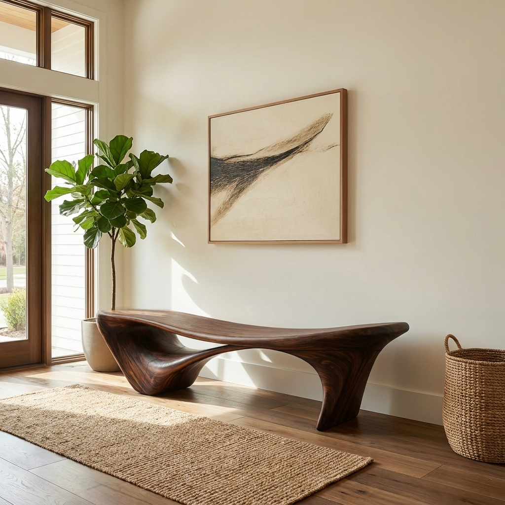 Modern Sculptural Bench For Entryway Or Living Room