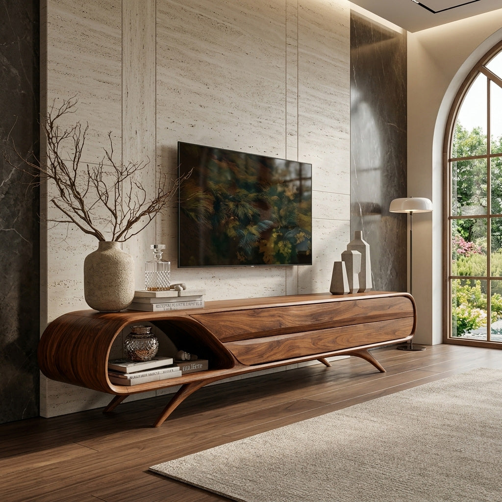 Mid Century Modern Wood TV Console For Living Room
