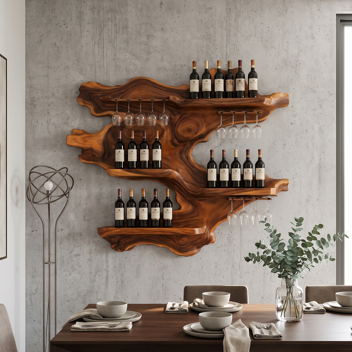 Handcrafted Mid Century Wine Bottle Holder For Living Room