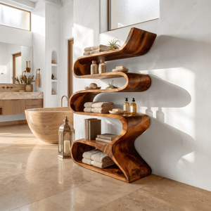 Sculptural Wooden Wall Shelf In Flowing Form
