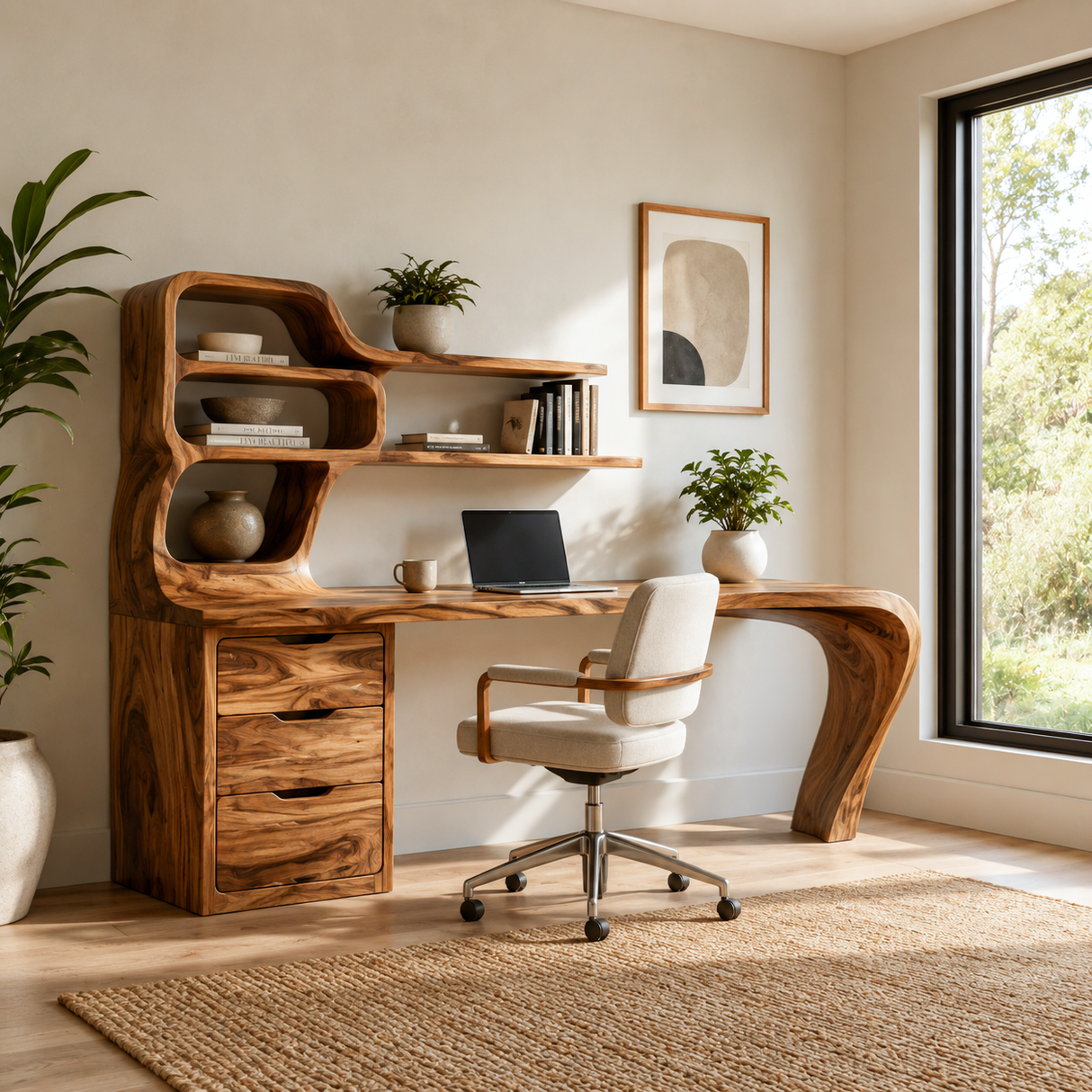 Modern Desk With Integrated Shelves And Drawers For Home Workspace