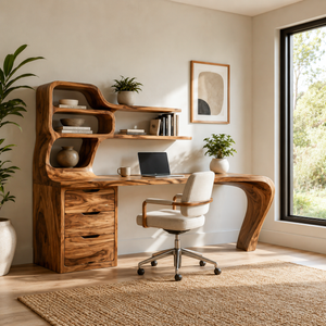 Modern Desk With Integrated Shelves And Drawers For Home Workspace
