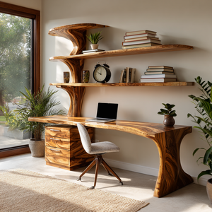 Modern Wooden Desk With Built In Bookshelves For Office Decor