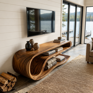 Organic Curved Media Console For Lake House Living Room