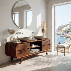 Modern Bathroom Vanity With Open Shelf In The Middle For Bathroom