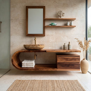 Organic Floating Bathroom Vanity With Rounded Edge For Bathroom