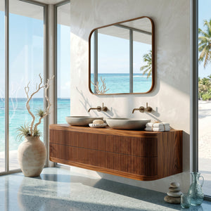 Contemporary Wooden Floating Bathroom Vanity With Fluted Front For Bathroom