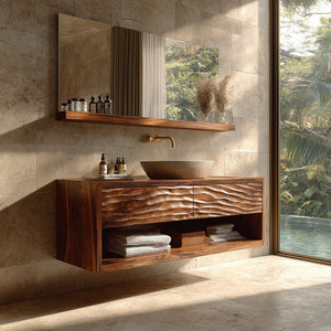 Contemporary Floating Bathroom Vanity With Carved Front For Bathroom
