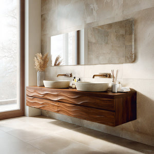 Modern Floating Bathroom Vanity With Wave Texture For Bathroom