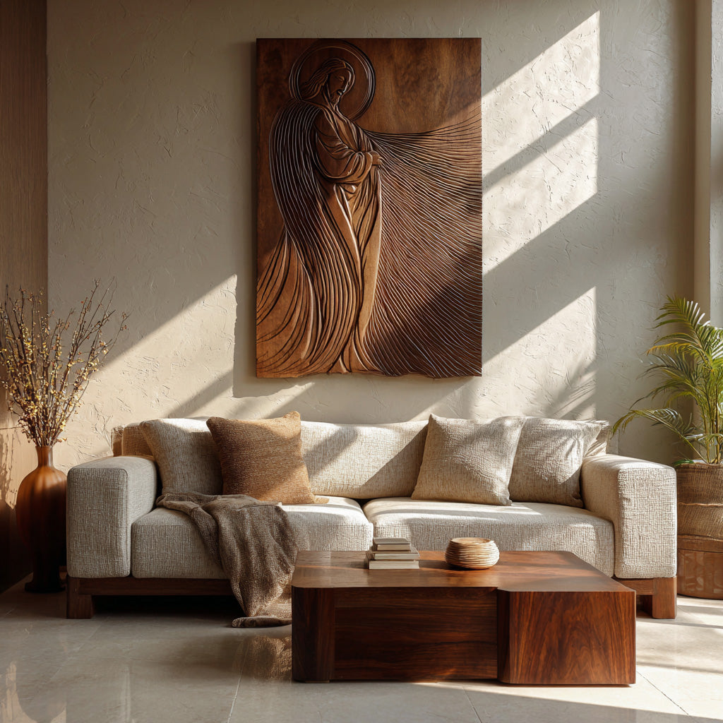 Modern Sacred Wood Carving Wall Art For Living Room