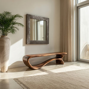 Minimalist Curved Natural Wood Bench For Living Room Decor