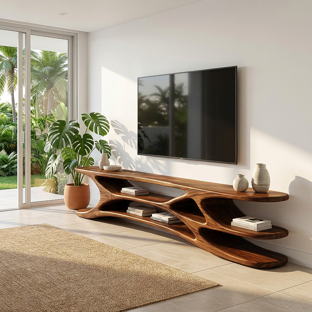 Minimal Natural Wood TV Console For Home Design