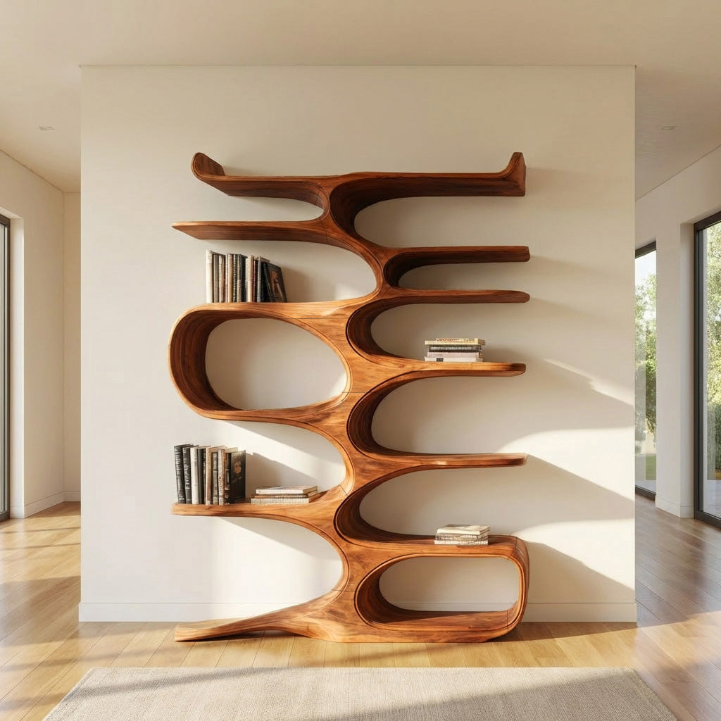 Mid Century Natural Wood Bookshelf For Living Room Furniture
