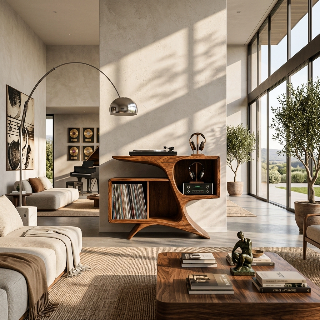 Rustic Sculptural Wooden Record Cabinet For Living Room Furniture