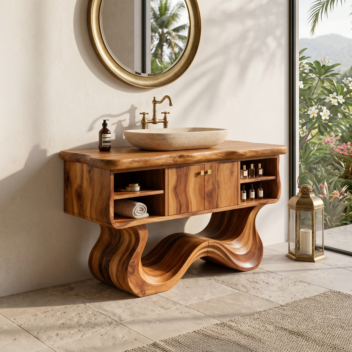 Modern Organic Vanity With Open Shelf For Spa Bathroom