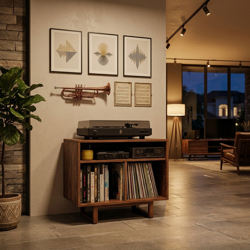 Modern Natural Wood Record Player Cabinet For Living Room Decor