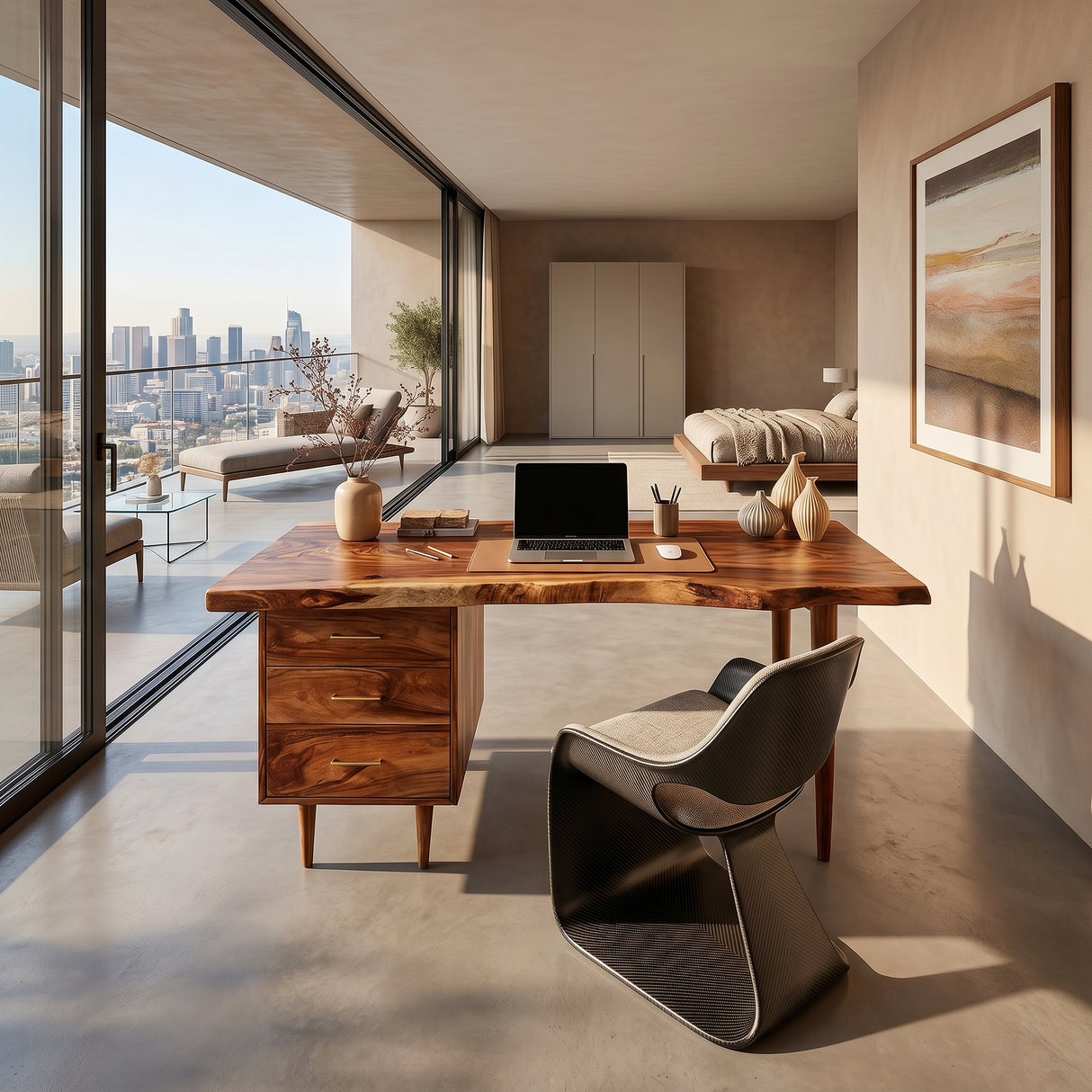 Luxury Office Desk With Open Shelf For High Rise Office