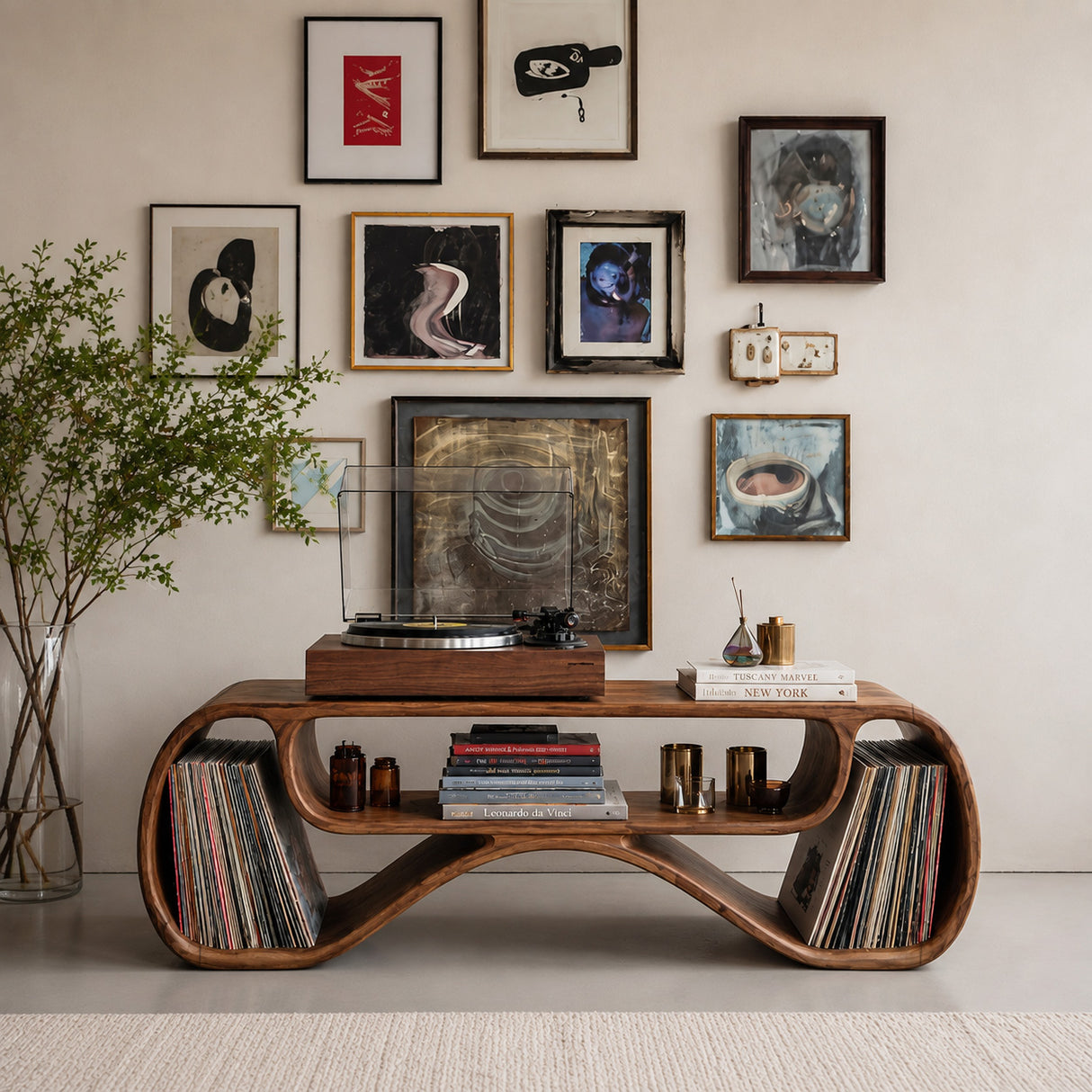 Modern Record Player Cabinet With Sculptural Form For Living Room