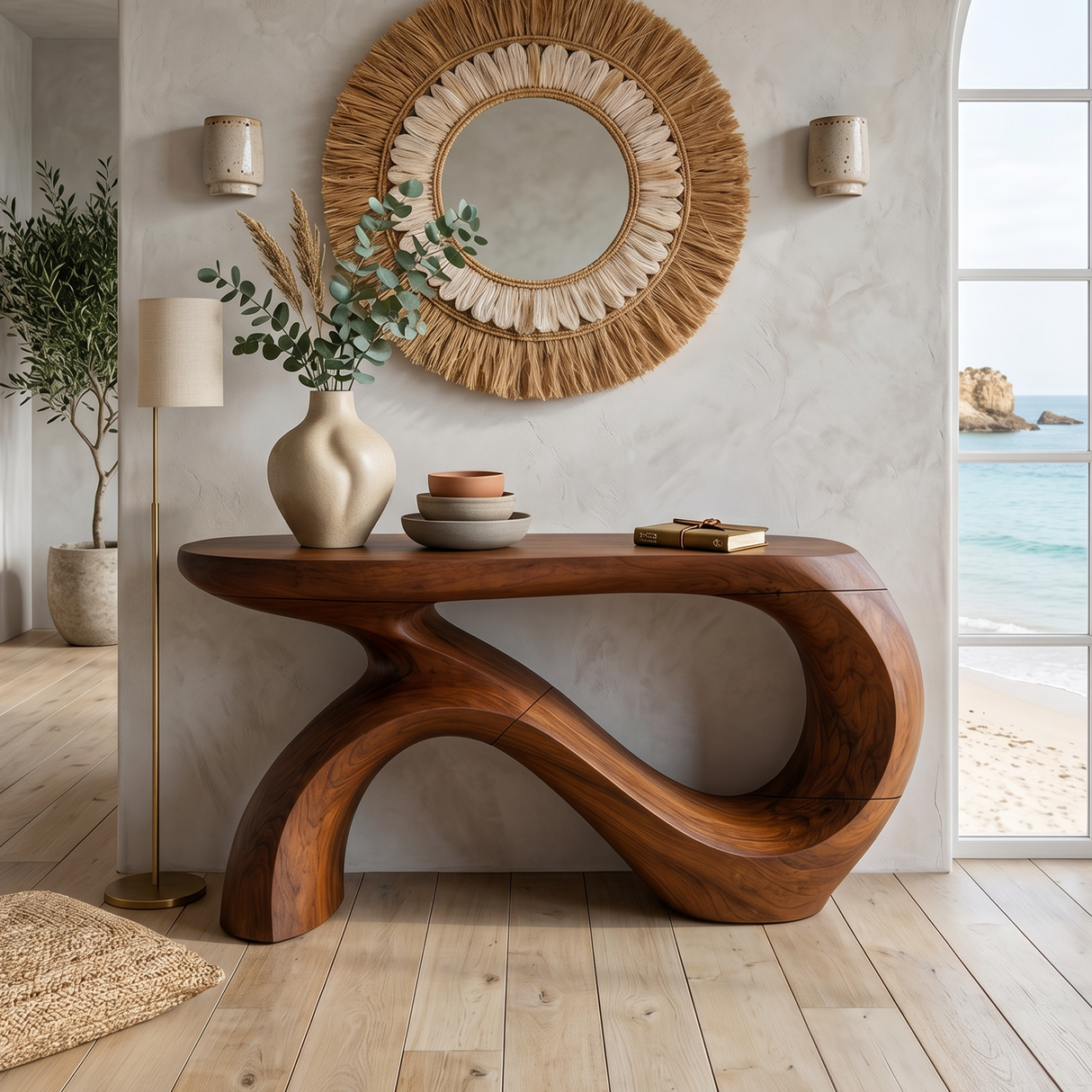 Modern Curved Console Table For Entryway Interior Space