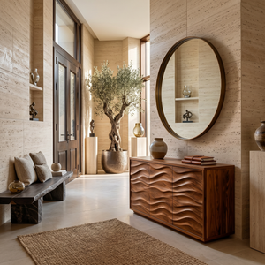 Modern Wood Sideboard With Wave Doors For Home Decor