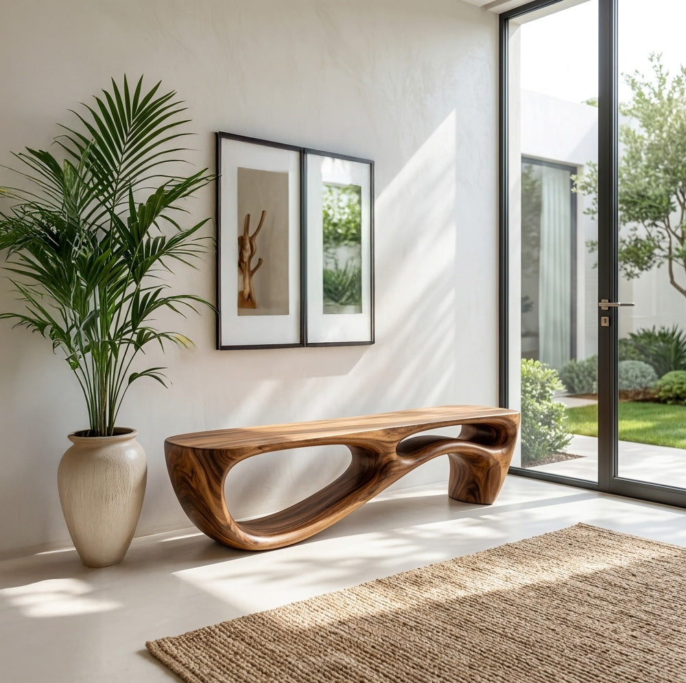 Modern Organic Natural Wood Bench For Entryway Decor – ET Woodcrafts