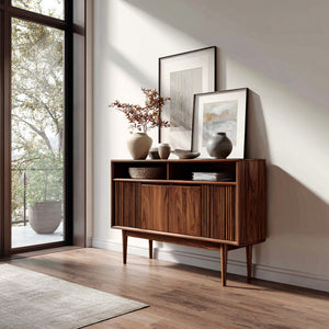 Scandinavian Wooden Console Table With Carved Fluted For Entryway