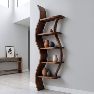 Modern Sculptural Bookshelf With Curved Design For Living Room