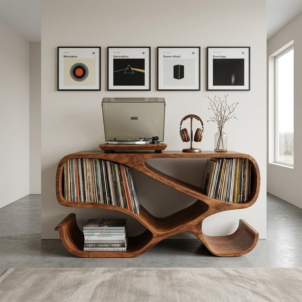 Modern Wooden Record Player Cabinet With Compartments For Living Room