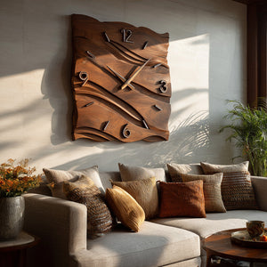 Organic Modern Wood Wave Wall Clock Decor For Living Room