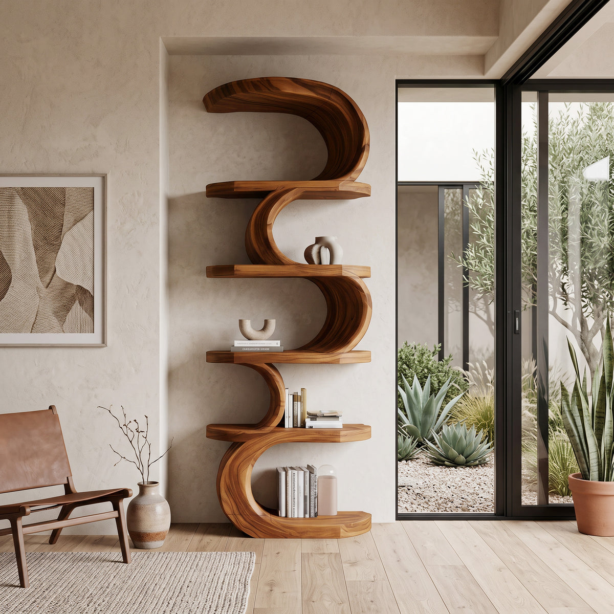 Modern Curved Bookshelf For Living Room Or Office Storage