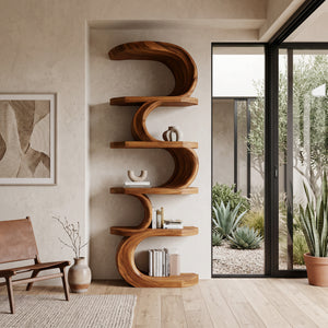 Modern Curved Bookshelf For Living Room Or Office Storage