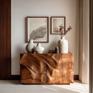 Organic Wood Sculptural Console Table For Home Decor