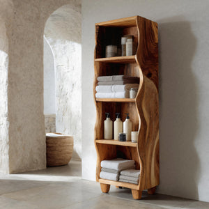 Modern Wooden Bathroom Cabinet With Flowing Edges For Spa