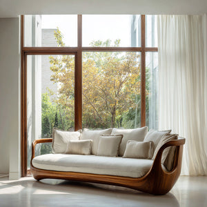 Organic Modern Sculptural Wooden Sofa For Living Room