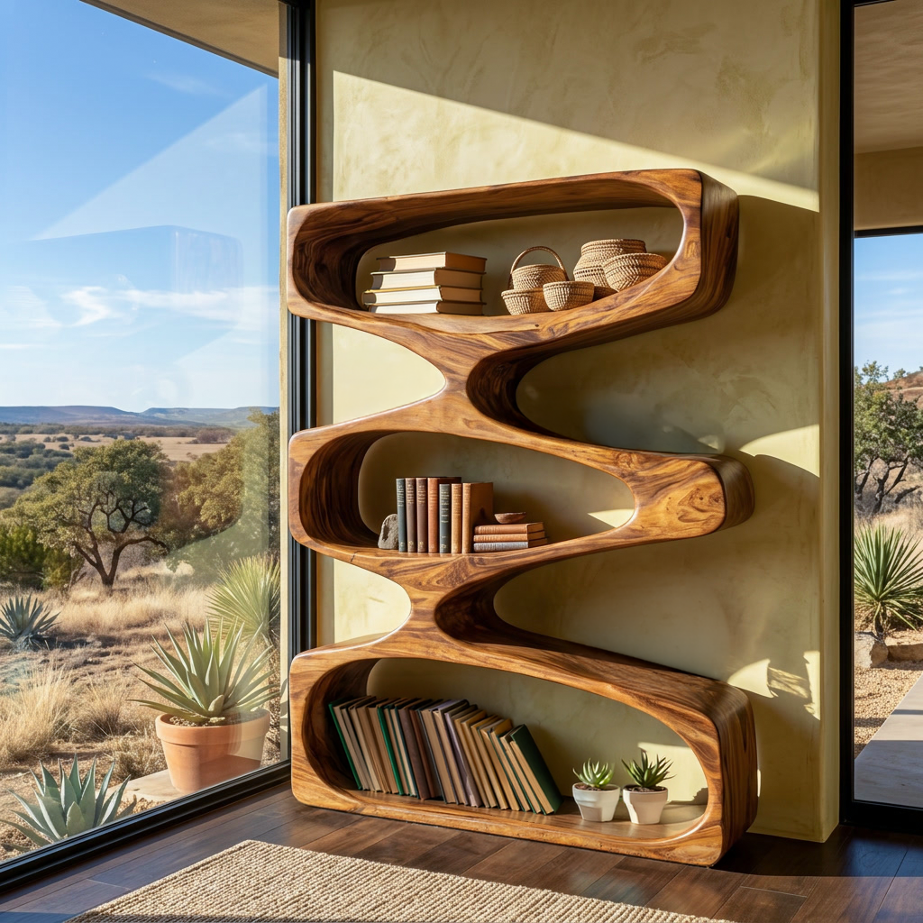 Organic Sculptural Bookshelf With 3 Tiers Storage For Living Room