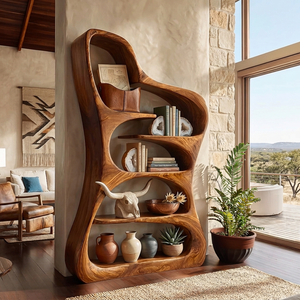 Luxury Sculptural Form Wooden Bookshelf For Living Room