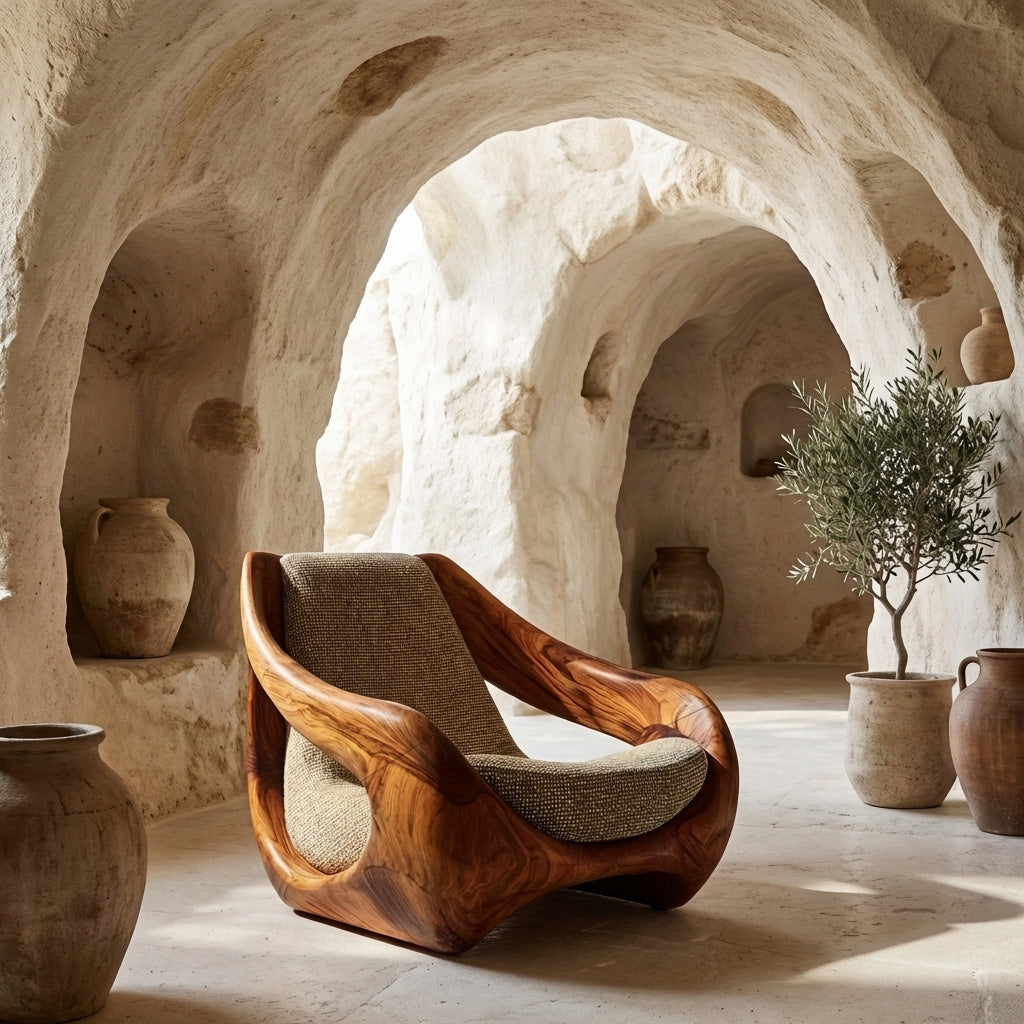 Sculptural Natural Wood Chair For Artistic Living Space