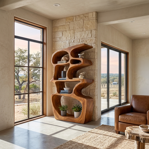 Artistic Bookshelf With Sculptural Open Shelves For Home Styling