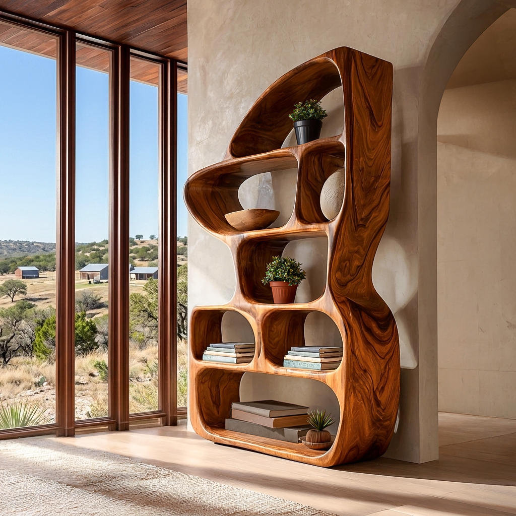 Organic Bookcase With Contemporary Sculptural Form For Living Room