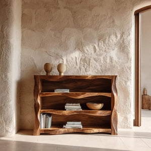 Rustic Console Table With Three Open Shelves For Home